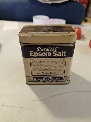 Atq. REXALL Puretest Epsom Salt Tin. 16 Oz. United Drug Co. FULL OF PRODUCT • $6.36