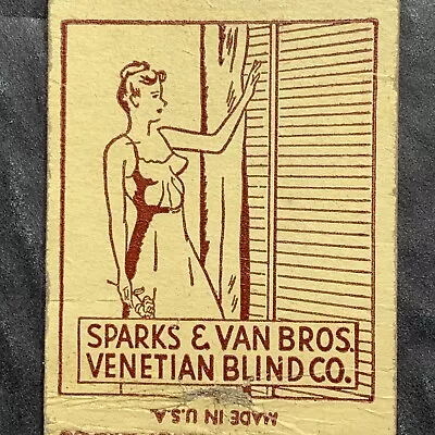 Matchbook Cover  Pin Up Pretty Girl Sparks Van Venetian Blinds Los Angeles Calif • $4.88