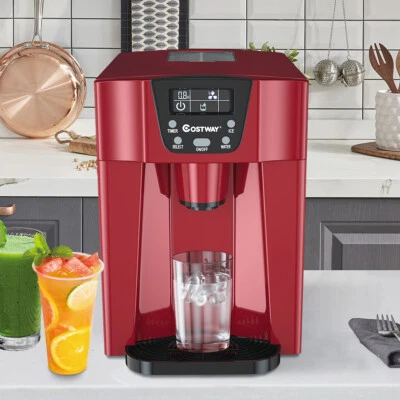 $189.98 • Buy 2 In 1 Ice Maker Water Dispenser Countertop 36Lbs/24H LCD Display Red