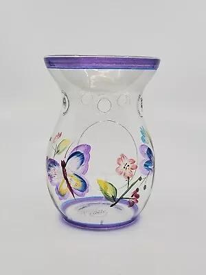 Yankee Candle Glass Tart Warmer Floral Butterfly Purple Trim • £21.69