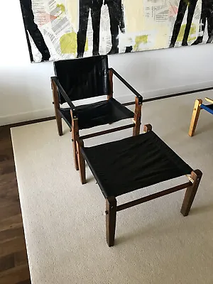 $999.99 • Buy Vtg Mid Century Modern Gold Medal Furniture Safari Folding Chair W Ottoman Black