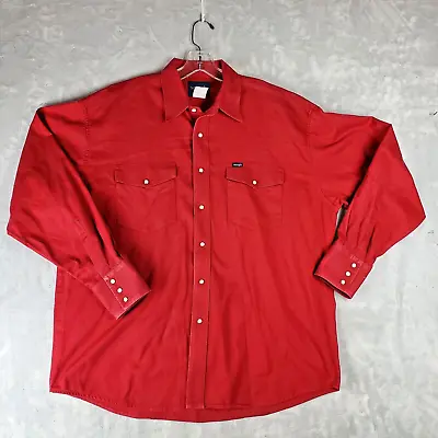 Vintage Wrangler Shirt Mens Cowboy Western Pearl Snap Long Sleeve Cotton Rodeo • $19.99
