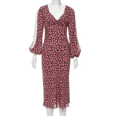 $55 • Buy Diane Von Furstenberg Womens French Lips Kiss SILK Dress Size 6 Pink/Brown