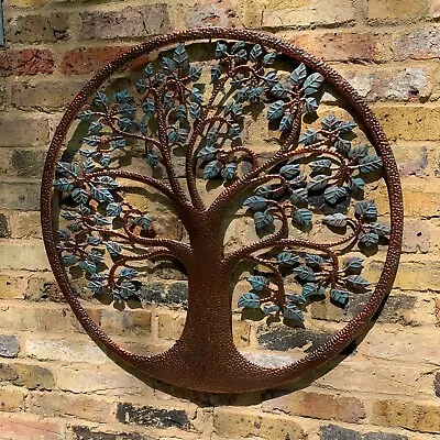 Blue Tree Of Life Wall Art-Garden Ornament Metal Gift Present In/Outdoor • £44.95