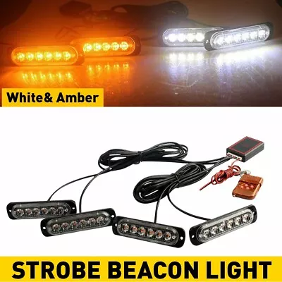 4X Amber White 6 LED Car Truck Urgent Beacon Warning Hazard Flash Strobe Light • $17.99