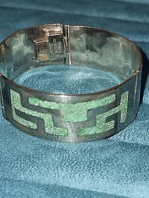 Vintage Lovely Handmade  Silver Mexican Turquoise Pannel Bracelet 35gram • £30