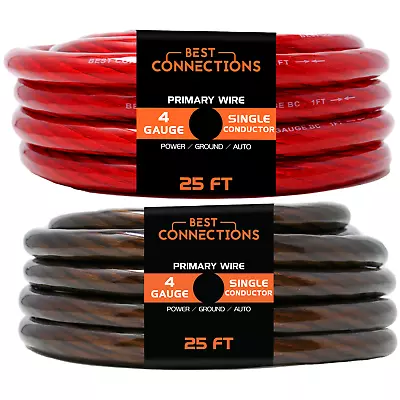 BEST CONNECTIONS 4Ga 25ft Ea Black/Red Translucent Car Power/Ground Wire 50ft • $38.95