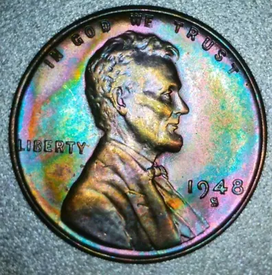 1948 S RAINBOW TONED Lincoln Wheat Penny 104 WOW! • $8