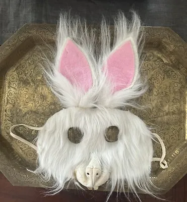 Vintage Bunny Rabbit Mask Animal Halloween Easter Spooky Fur White Pink Creepy • £37.64
