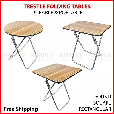 Round Folding Table Trestle Portable Foldable Camping Picnic Square Rectangular • $49.90