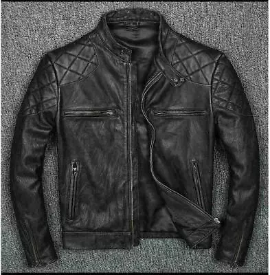 Men’s Motorcycle Biker Vintage Cafe Racer Distressed Black Real Leather Jacket • $78.99