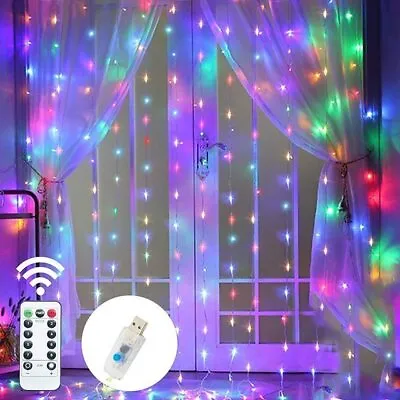 UK 300 LED Curtain Fairy Light String Indoor/Outdoor Backdrop Wedding Xmas Party • £4.87