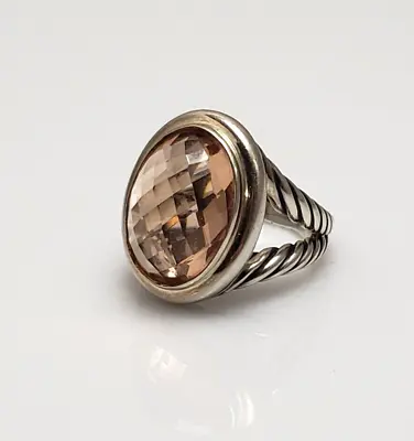 David Yurman Sterling Silver Faceted Oval Morganite Twisted Cable Ring Size 8 • $495