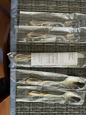 YAMAZAKI CACHE GOLD ACCENT FLATWARE 5 PC PLACE SETTING New In Original Packaging • $125