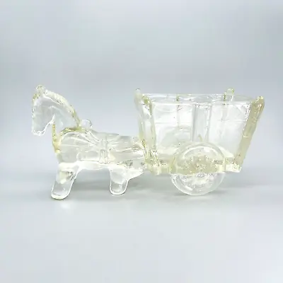 VTG Victory Depression Era Pressed Glass Horse Pulling Cart Heavy Candy Dish • $24.99