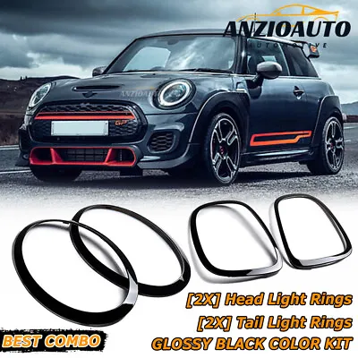 [4x] Black Headlight Ring+ Tail Light Trim For MINI Cooper F55 F56 F57 2014-2021 • $61.98