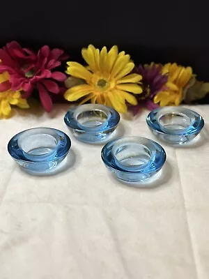 Set Of 4 IKEA Retro Style Chunky Transparent Blue Glass Tea Light Candle Holders • $20