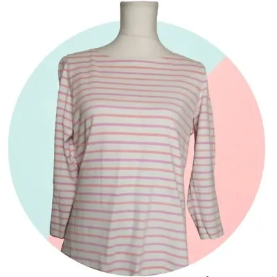 £21.99 • Buy Joules Harbour Print Long Sleeved Jersey Top Size 14 Pink White Stripes Cotton