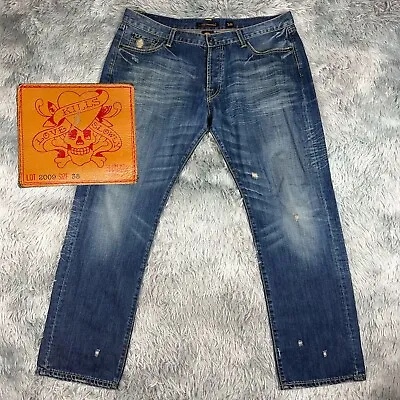Ed Hardy Men’s Lot 2009 Distressed Ripped Button Fly Baggy Dark Wash Jeans 38x32 • $49.99