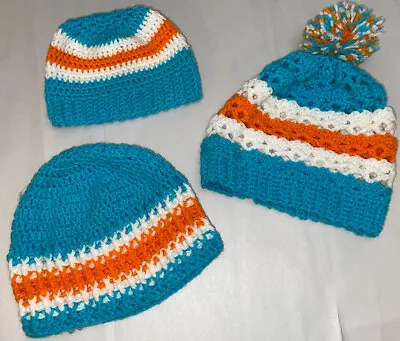 Knit Winter Pom Beanie Stocking Teal Hat Cap Set Miami Dolphins Colors Fans NFL • $30