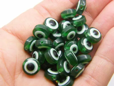 $3.95 • Buy 50 Evil Eye 10mm Beads Dark Green Resin AB434