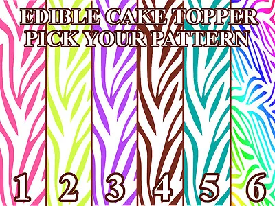 ZEBRA PATTERN COLORS Image Edible Cake Toppers • $13.50