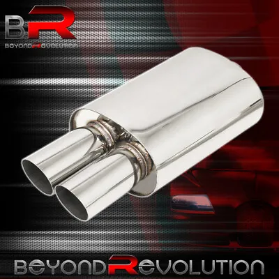 Universal Dual Tips Muffler Exhaust 3  Inch Slant Tip Silencer 2.5  Inlet Piping • $66.99
