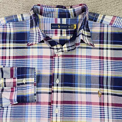 Ralph Lauren Dress Shirt Mens 2XLT Tall Colorful Plaid Pony Logo Long Sleeve • $29.99