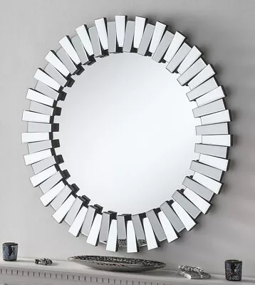 Round Zip Mirror - STELLA - Contemporary Multi Faceted Sunburst Mirror - 80cm • £196.94