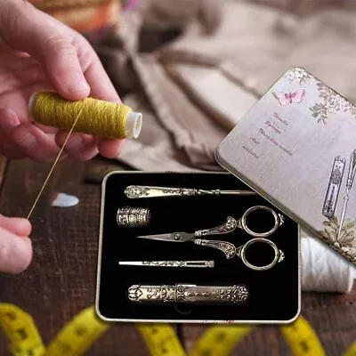 5Pcs European Vintage Silver Embroidery Sewing Scissors Thimble Needle Case Gift • $22.25