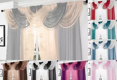 £8.49 • Buy Voile Curtain Swag Swags Drape Pelmet Valance Net 22x18  With Decorative Beads