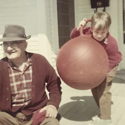 $9.99 • Buy Vintage Color Photo Boy Holding Red Hoppity Hop Ball Grandpa Front Porch