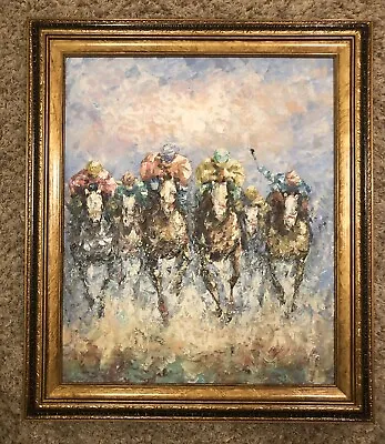 Stunning Horse Racing Origional Marie Charlot Impressionist Oil Painting • $485