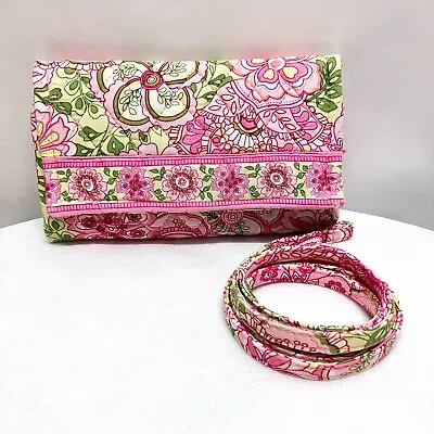 VTG Vera Bradley Retired Petal Pink Floral Trifold Wallet Clutch Crossbody Strap • $11.99