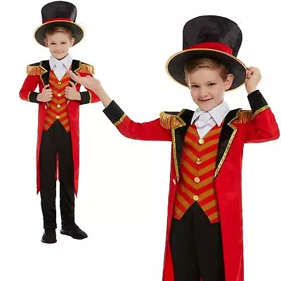 Boys Greatest Ringmaster Circus Show Fancy Dress Costume Kids Coat Hat Halloween • £20.17