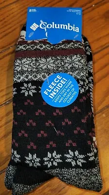 Columbia 2 PAIR QUALITY Black Fair Isle Warm Fleece Thermal Crew Socks NWT Mens • $8.99