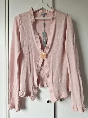 Per Una Ladies Silk Linen Blend Cardigan Pink Knit Frill Hemline Medium RRP £35 • £15.99
