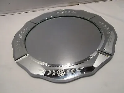 Retro Venetian Style Beveled Etched Glass Oval Mirror Tray Or Wall Hanging 13  W • $98