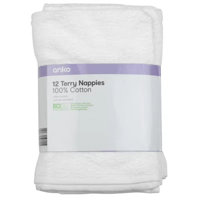 $25.85 • Buy 12 Pack Cotton Cloth Nappies Terry Towelling Reusable Soft Nappy Infant New Born