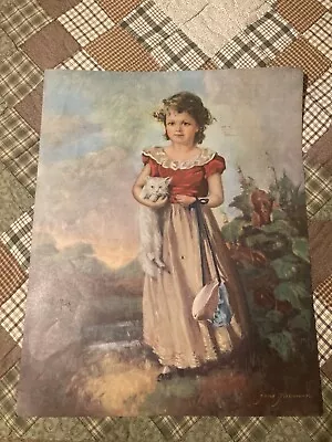 Vintage Jane Freeman Girl With Kitten Lithograph; Master Simpson; Blue Boy; • $50