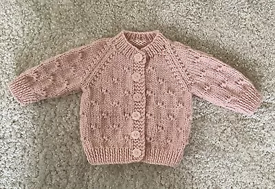 New Hand Knit Sparkly Peach Round Neck Long Sleeved Newborn Baby Girls Cardigan • £4