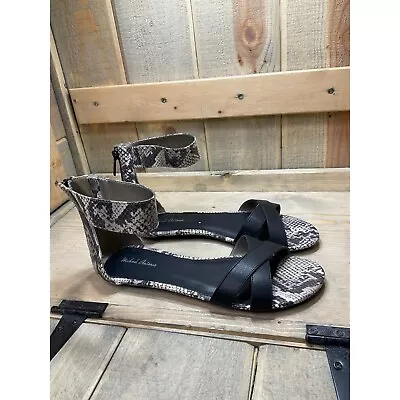 US 8.5M Michael Antonio Snakeskin Black Ankle Strap Flat Sandals NEW • $21.59