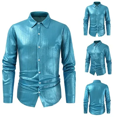 Splendid Blue Glitter Shirt For Men's Stage Performance And Party Costume • £28.13