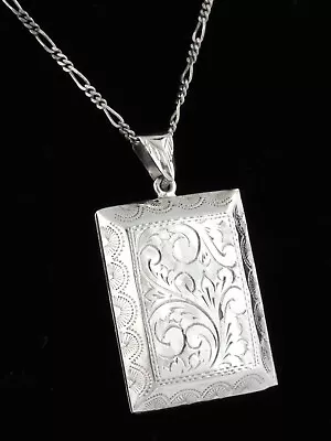 1920-40s - LARGE ANTIQUE VINTAGE ETCHED STERLING SILVER LOCKET PENDANT NECKLACE • $69.99