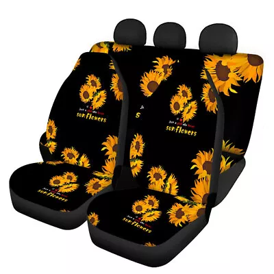 Vintage Turtle Sunflower Print Universal Front Rear Car Seat Cover 4 Pack Set • $59.99