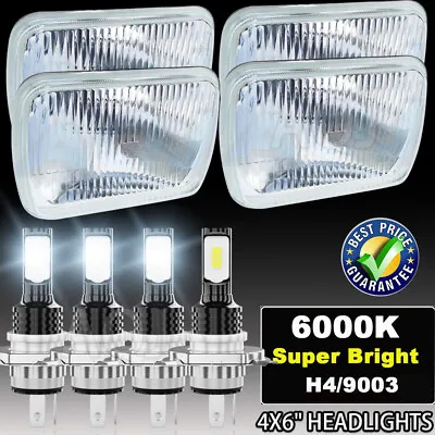 FOUR(x4) 4x6  Glass Headlights Conversion Semi Sealed Kit HID & 6000K H4 LED • $125.99