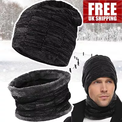 Unisex Men's Winter Beanie Hat And Scarf Set Warm Fleece Knitted Cap Unisex UK • £2.99