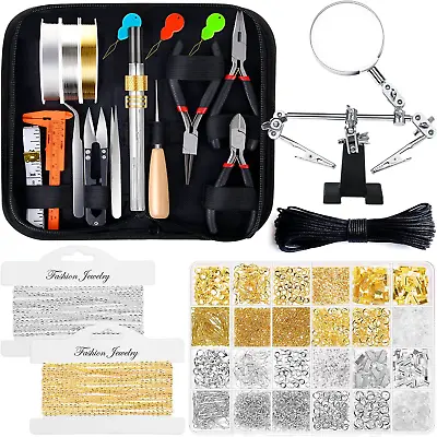 Adult Jewelry Making Kit With Tools Charms Wires Findings And Helping Hands • £42.52