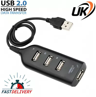 High Speed 4 Port Usb Hub 2.0 Multi Splitter Expansion Desktop Pc Laptop Adapter • £2.39