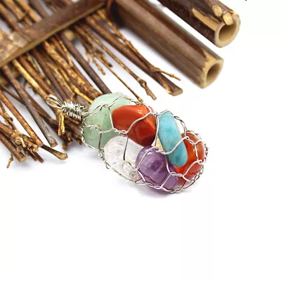 7 Chakra Crystal Gravel Chips Natural Stone Quartz Pendant For Necklace Healing • $3.59